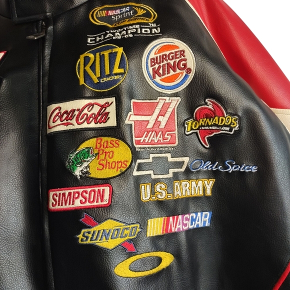 Vintage Nascar Racing Jacket Office Pepot Men's Black Red Faux Leather Sz XXL - Picture 7 of 12